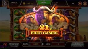 ကျွဲဂိမ်း Buffalo Slot Game တွင် Wild symbol နှင့် Jackpot win screen ပြထားသော hero image